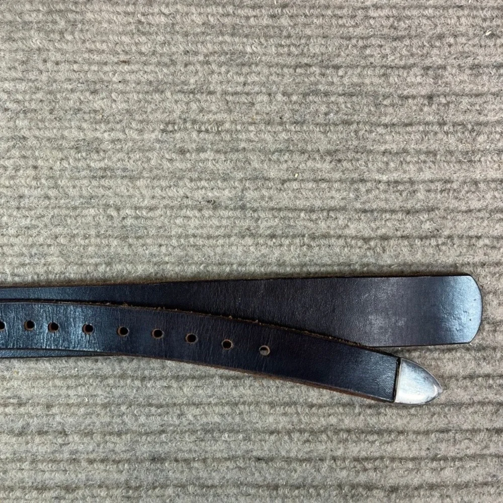 Mens Dark Brown Leather Western Ranger Belt Silver Roller Buckle Metal Tip 55in